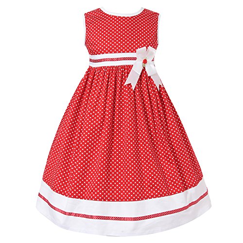Richie House Little Girls' Red Summer Dress with White Dots and Ribbon RH0317-A-3/4
