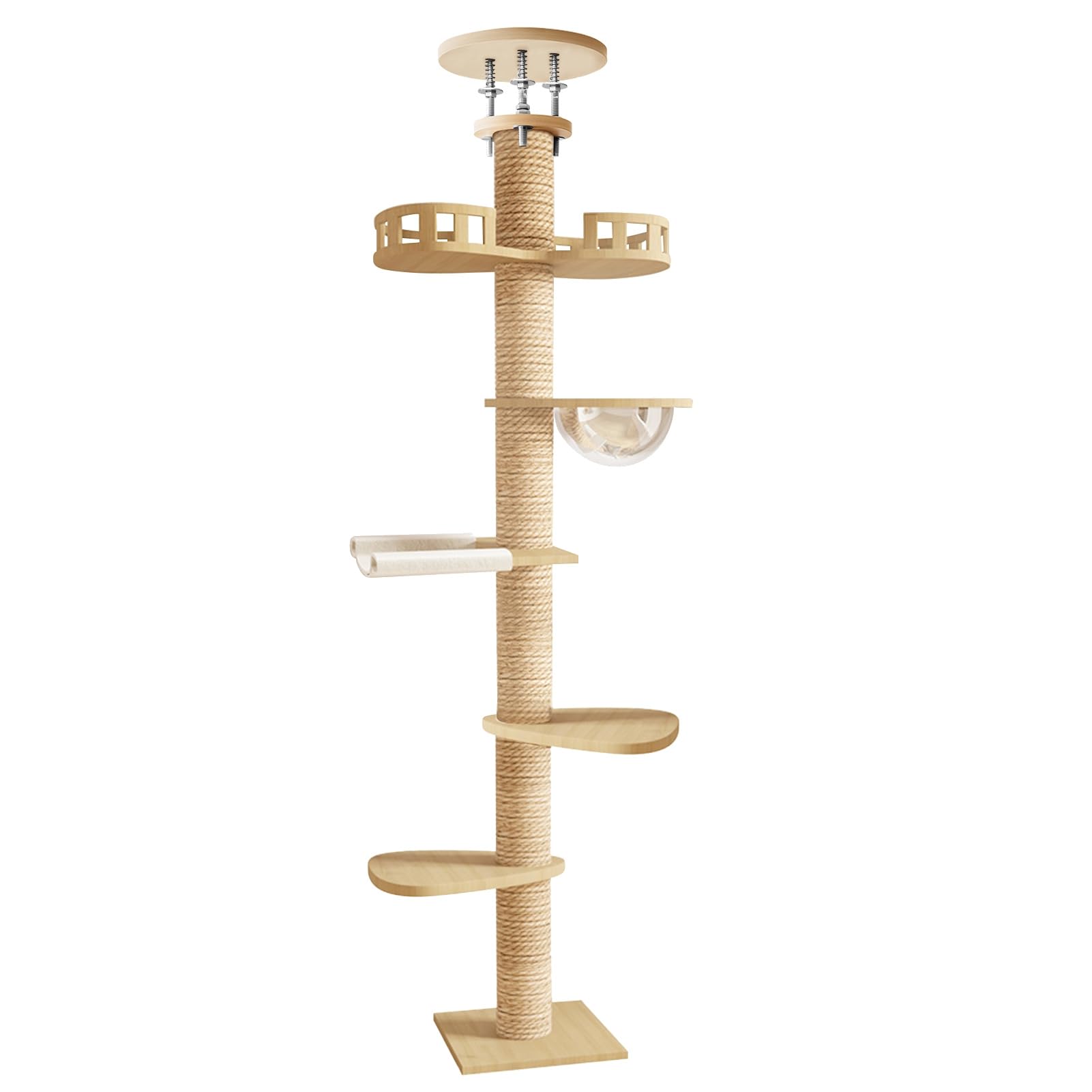 Torre Tiragraffi per Gatti, Altezza Regolabile 300 cm, Albero Stabile per Interni, Torre da Gioco per Gatti di Grandi Dimensioni, Rilassante Beige