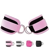 Langmeil Fitness Ankle Straps for Cable Machines, 2 Pack Comfortable Adjustable Padded Ankle Wrist Cuffs, Kickback Glute Workouts for Men Women, D-Ring Leg Straps with Neoprene Padding -Pink
