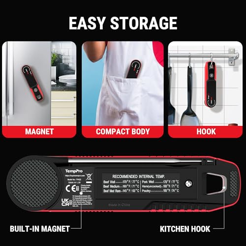 Image of TempPro Lightning 1-Sec Instant Read Meat Thermometer, Kitchen Food Thermometer with 180 Rotating Display, IP67 Waterproof Cooking Thermometer for Deep Fry Smoker BBQ Grill (Previously ThermoPro)