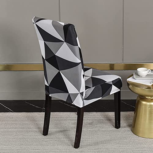 Image of House of Quirk Elastic Chair Cover Stretch Removable Washable Short Dining Chair Cover Protector Seat Slipcover (Pack of 6, Black Triangle), Polyester