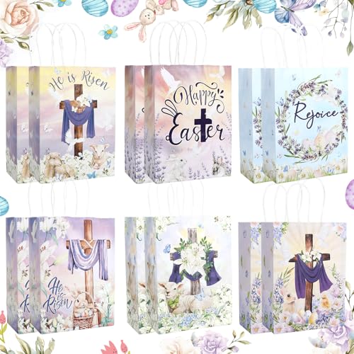 12 Stück Ostern Geschenktüten Ostertüten zum Befüllen Ostertüten Papiertüten mit Hasen Blumen Küken