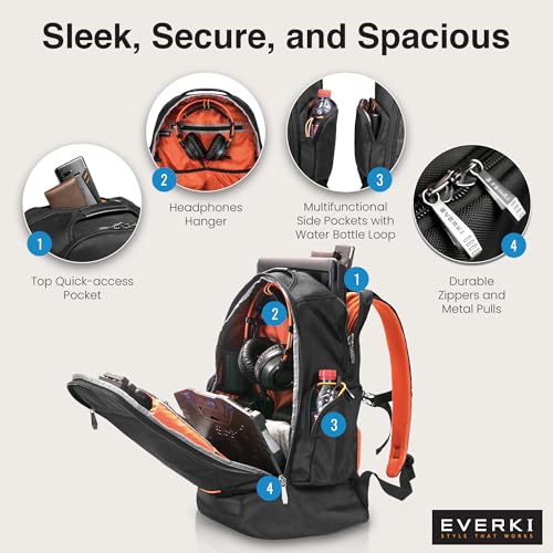 EVERKI ContemPRO 117 Laptop Backpack Fits up to 18.4” – Gaming, 42L Large Travel Backpack with Water-Resistant Rain Cover for Women & Men – Spacious Business Laptop Bag – Black (EKP117B)3