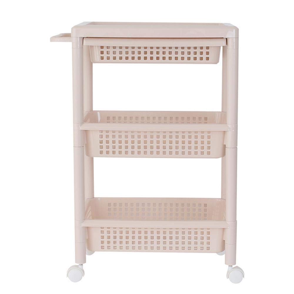 Plastic Rolling Cart PP Storage Trolley With Castors For Kitchen Bathroom Utility And Organisation Cart Light Pink 3 tiers Baibao (Color : -, Size : 4 tiers)