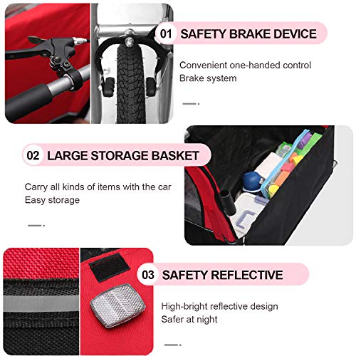 2-in-1 Double 2 Seat Bicycle Bike Trailer Jogger Stroller with Handle Bar and Wheels Bike Hitch Safety Flag, 20 Inch Wheel Size, Foldable Bike Wagon Trailer