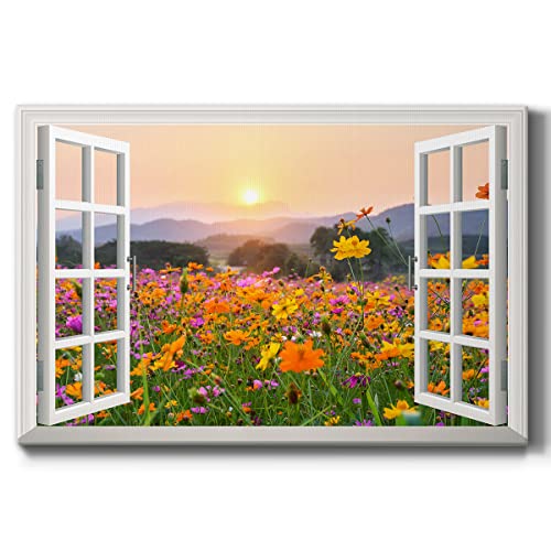 Renditions Gallery Flowers Wall Art Window View of Orange Wildflowes