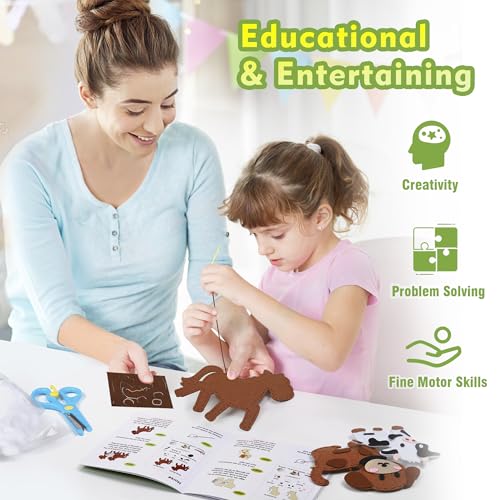Sewing Kit for Kids Ages 6+, Beginner Felt Sewing Craft Kit, DIY Farm