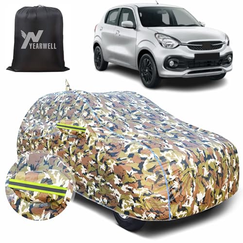 Image of Car Body Cover for Maruti Celerio, 100% Waterproof with Mirror & Antenna Pockets, Military Print Design, UV & Dust Protection, Triple Stitched, Sky Piping & Reflector (Jungle Print)