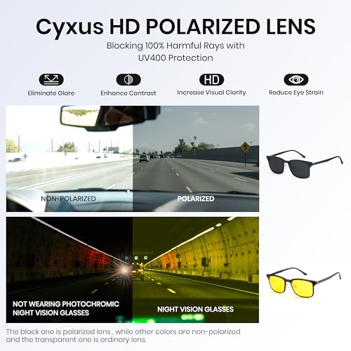 Cyxus Magnetic Clip-On Sunglasses Men Women Blue Light UV400 Blocking Glasses for Outdoor Night Driving4