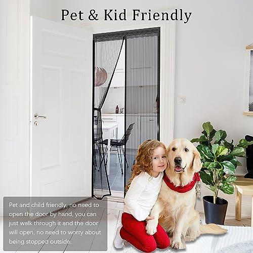 Image of Magnetic Screen Door Mesh - Anti- Dust&Keep Bugs Out, No Need for Punching, Self Sealing Mosquito Resistant Stripe Silence Door Curtain with Easy Install Accessories,Physical Protection(Black)