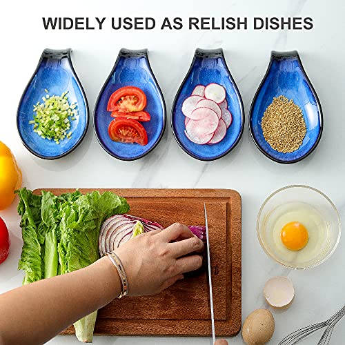Nihow Ceramic Spoon Rest: 4 Inch Stable Utensil Rest - Heat Resistant Spoon Holder For Kitchen Counter/Countertop/Stove Top - Dishwasher Safe - Elegant Black & Blue (Set Of 2) #TOP5