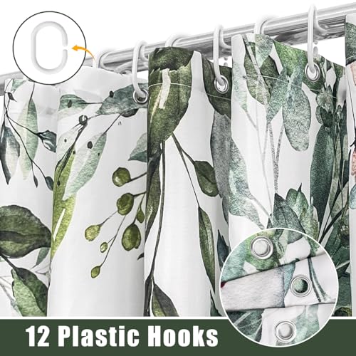 Image of Eucalyptus Shower Curtain, Abstract Aesthetic Art Watercolor Plant Leaves with Floral Bathroom Decor, Waterproof Fabric Cloth Bath Curtain Set with Hooks (Dark Green, 72x72 Inches)