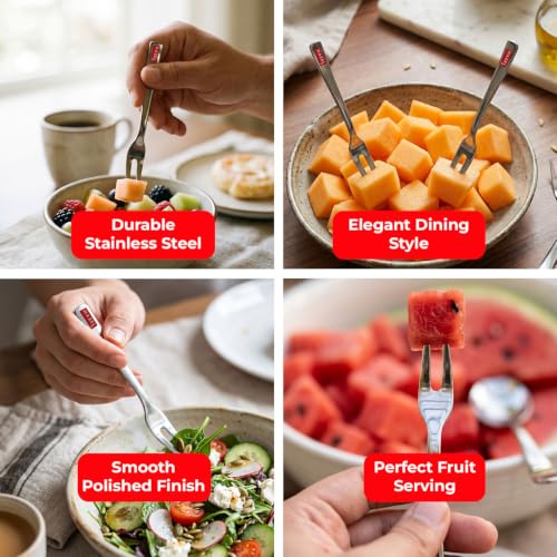 Image of HAZEL Stainless Steel Fruit Fork Set of 6 Dessert Forks for Snacks