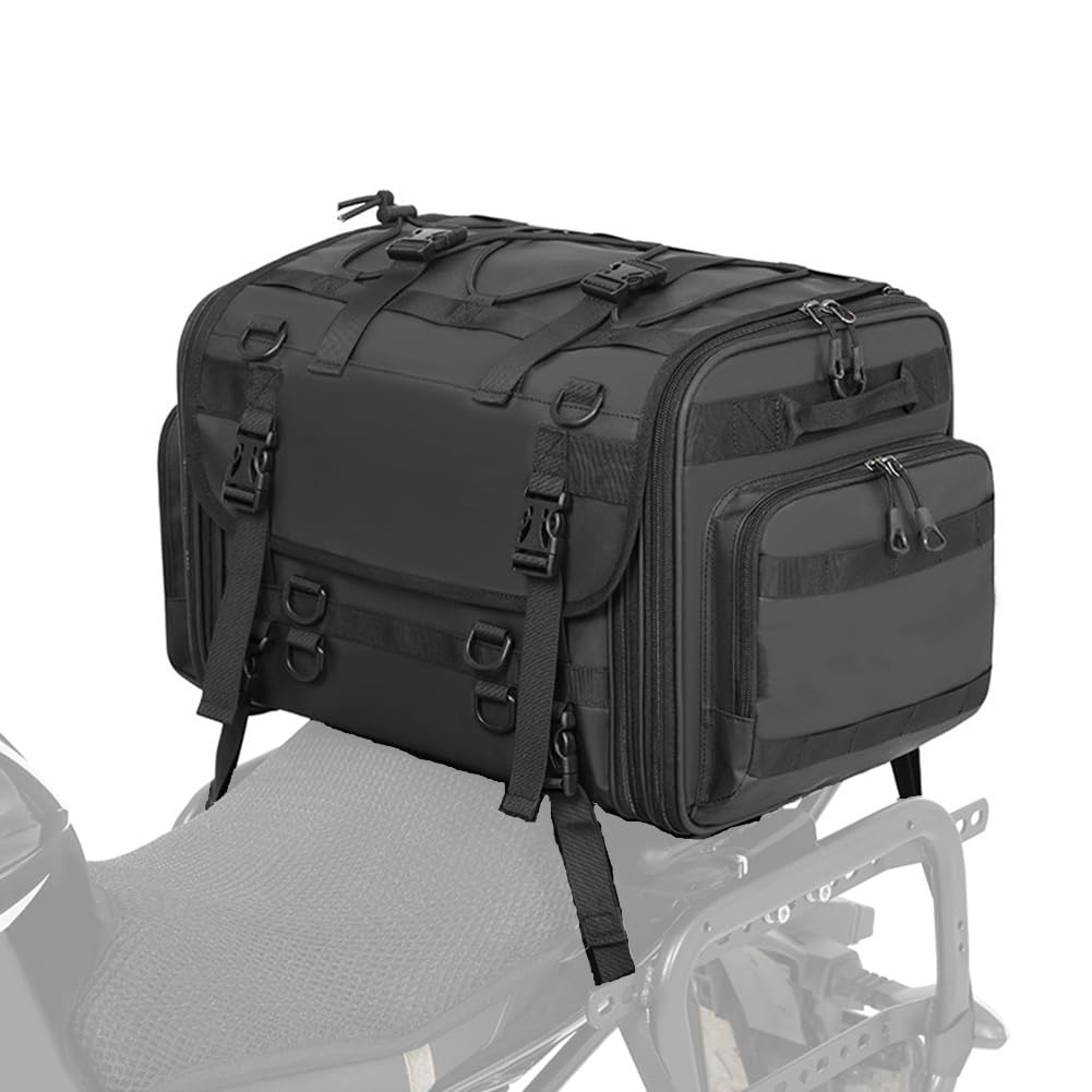 ZHSDMB Motorcycle Tail Bag for Triumph Thruxton RS, Expandable Large Capacity Durable Motorbike Rear Rack Shoulder Backpack with Rain Cover