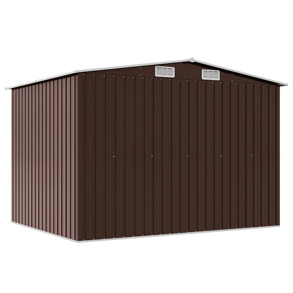 Casetta porta attrezzi marrone in acciaio zincato 257 x 205 x 178 cm con doppie porte scorrevoli e 4 prese d'aria per attrezzi da giardino, tosaerba, bicicletta e bidoni della spazzatura da