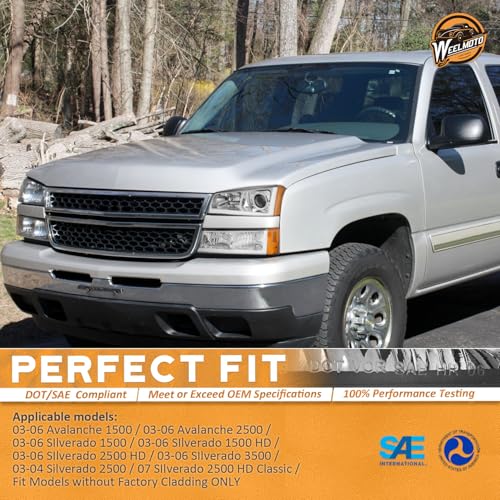 Image of WEELMOTO LED DRL Headlights For 2003-2007 Chevy Silverado 1500 /2500 /3500 /1500HD /2500HD, For 03 04 2005 2006 Chevy Avalanche 1500 /2500 Pickup, Chrome Housing Clear Lens w /Projector L+R Side