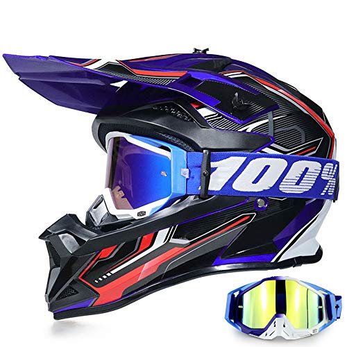 Yase Casco de moto de cross con gafas, casco de motocross, casco Enduro Downhill, gafas de moto offroad, unisex, casco completo para ciclomotores, ATV, bicicleta de montaña