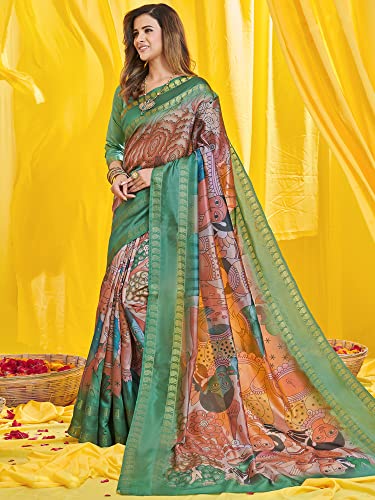 Image of AKHILAM Women's Dola Silk Warli Saree With Unstitched Blouse Piece (KASAVU101 HS Parent)