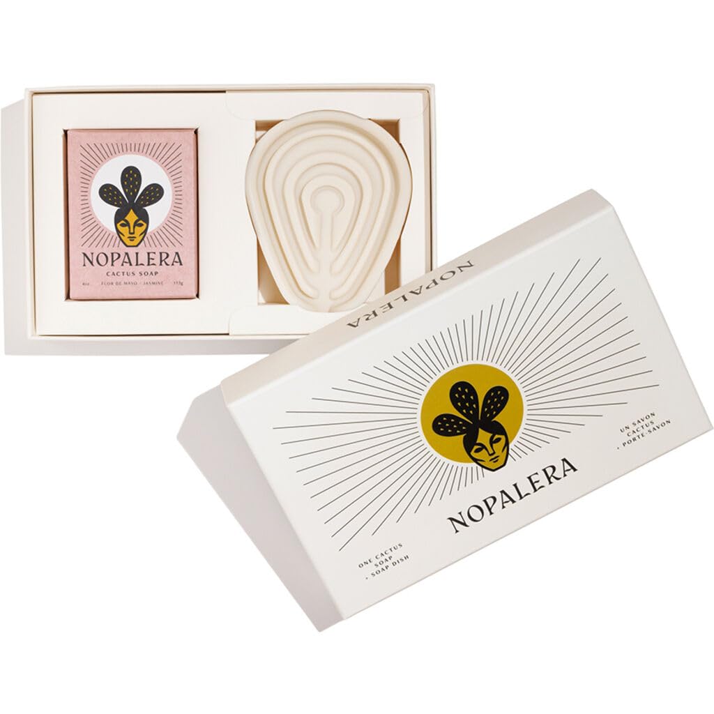 Nopalera Bar Soap & Dish Gift Set - Flor de Mayo, Natural Body and Face Cleanser, Moisturizing and Exfoliating, Soft Skin Care Made With Clean, Vegan Ingredients, 4 oz