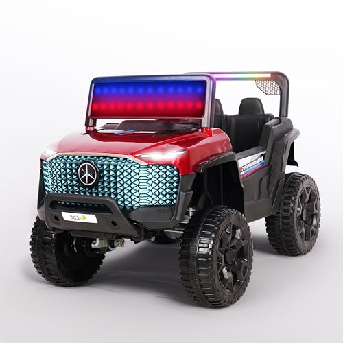 Image of Little Rides Aweto 4x4 Battery Operated Jeep for Kids, Ride on Toy Baby Car with LED & RGB Light & Music, Rechargeable Electric Jeep, Big Battery Car for Kids to Drive 1 to 5 Years Boys Girls (Red)