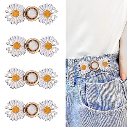 Image of 4 Set Adjustable Waist Buckle for Loose Jeans Pants Pearl Detachable Instant Button Pins Tightener Fit Skirt Robe Tightening Extender Skirts Jean Teddy Clips