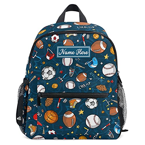 Emelivor Custom Sports Football Preschool Backpack for Toddler Boy Girl School Bag for Children Personalized Camping Toddler Bookbag with Chest Strap