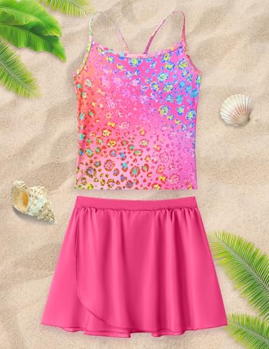 Image of Girls Swimsuit 3 Piece Sleeveless Bathing Suit Sets with Skirt Swimwear Rash Guard for Kids Beach UPF 50+ Sun Protection