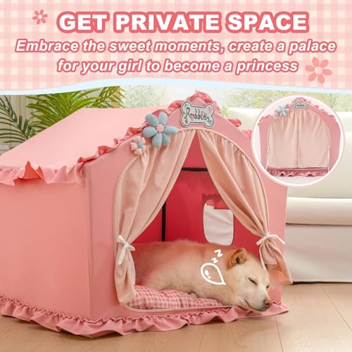 Jiupety Indoor Dog House with Frame, Cute Dog Tent Bed with Cover Cave, Breathable, Washable, and Foldable House, Suitable for 20-40 Lb, Large (25"×25"×25"), Pink - Image 5