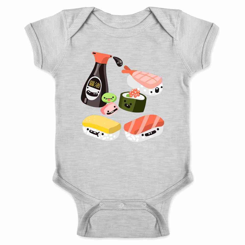Sushi Kawaii Cute Funny Food Cartoon Infant Bodysuit for Babies Grey 6M