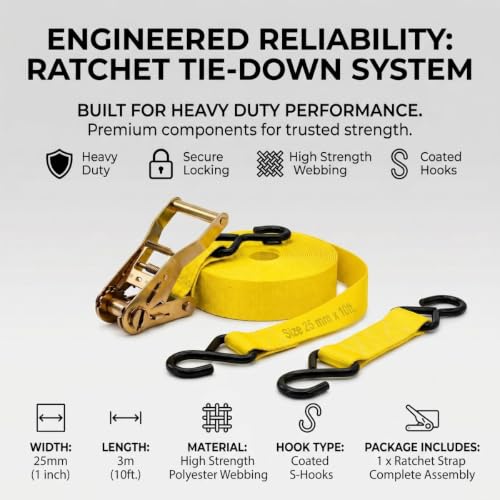 Image of Trion Products Polyester Cargo Lashing Belt with S Hook - Pack of 4 | Heavy Duty Cargo Ratchet Straps, Ratchet Straps for Motorcycle, Bike, Trailer, Truck & Cargo Securing | 1 Inch x 10 ft