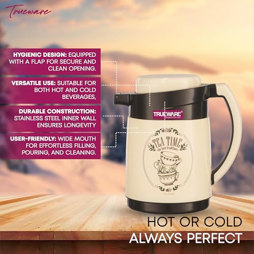 Image of Trueware Ruff Tuff 800 Insulated Flask - 750 Ml | Insulated Tea Pot Kettle Thermos Water Jug | Hot & Cold | Food Grade Plastic | Lightweight BPA-Free | Wide Mouth Design | Ideal for Office, Travel