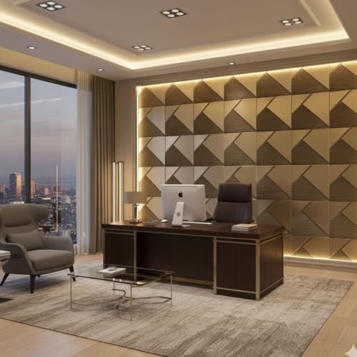 Image of Kayra Decor 3D PVC Wall Panels for Bedroom & Living Room | Fluted 1 Design | Golden Color | 19.7 x 19.7 Inch | Pack of 18 | 48.42 Sq Ft