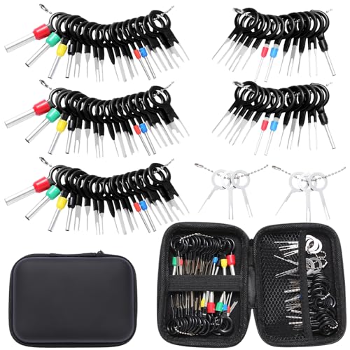 HMSQD 82 Stk Auspinnwerkzeug KFZ Set Automotive Terminal Removal Tool Kit Entriegelungswerkzeug Kfz Stecker Klemmen Ausbauwerkzeug für die meisten Kabelstecker Kabelbaum Terminal Spezialwerkzeug