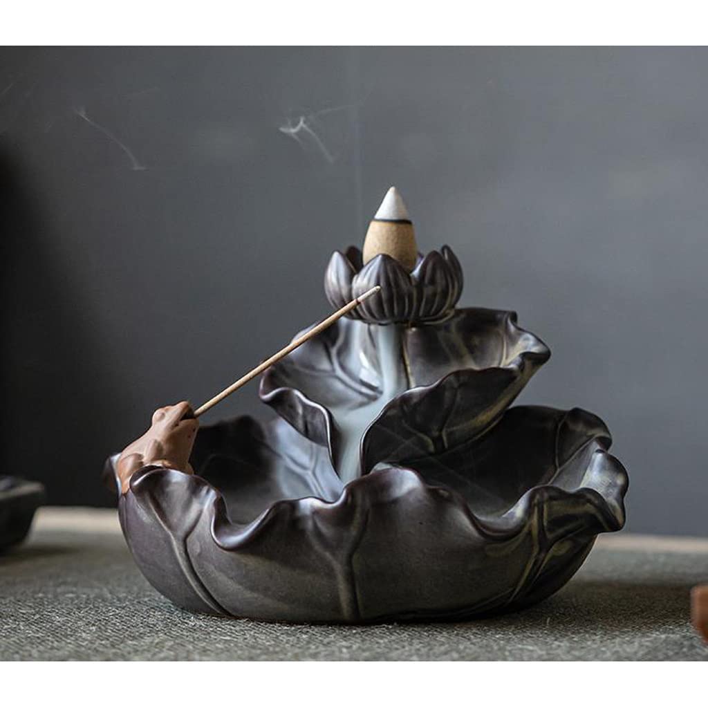 Bruciatore di Incenso Porta incenso a cascata, porta incenso a riflusso di loto, porta incenso a cascata, porta incenso a riflusso in ceramica fatto a mano, porta incenso a cascata per ufficio, yoga,