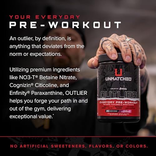 Image of Unmatched Outlier Everyday Pre Workout Powder for Men & Women | Paraxanthine, Beta Alanine, NO3-T Nitrates | Natural Flavors & Sweeteners | 20 Servings (Raspberry Yuzu)