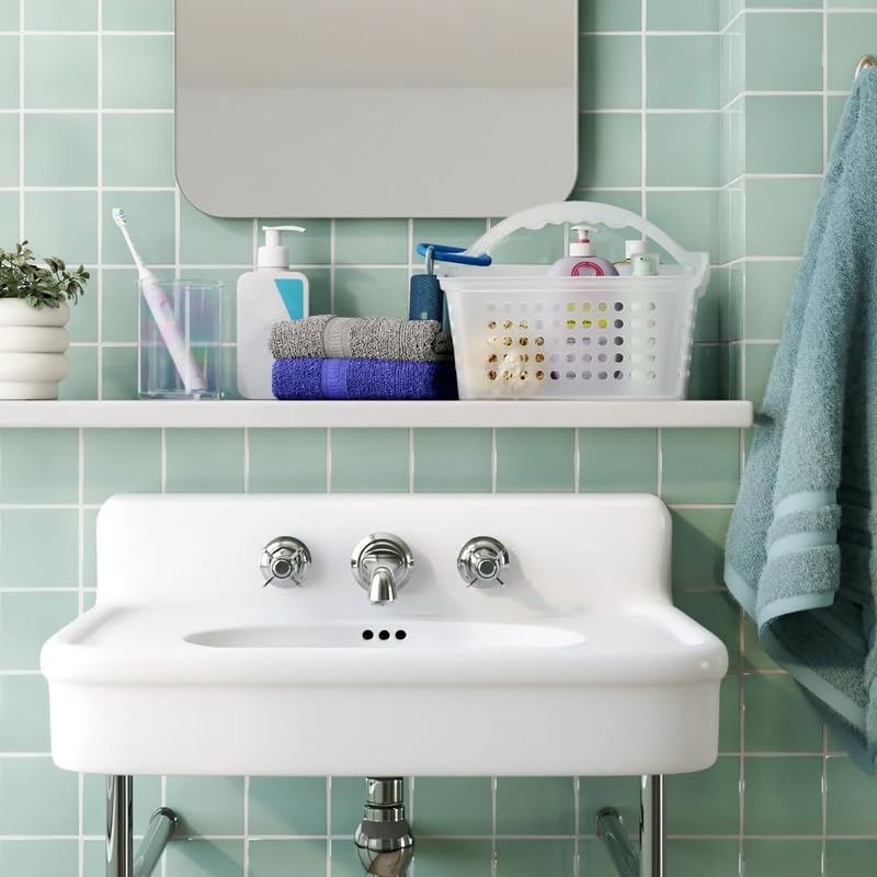 2 Pack Small Frosted Plastic Shower Caddy Portable Bathroom Storage