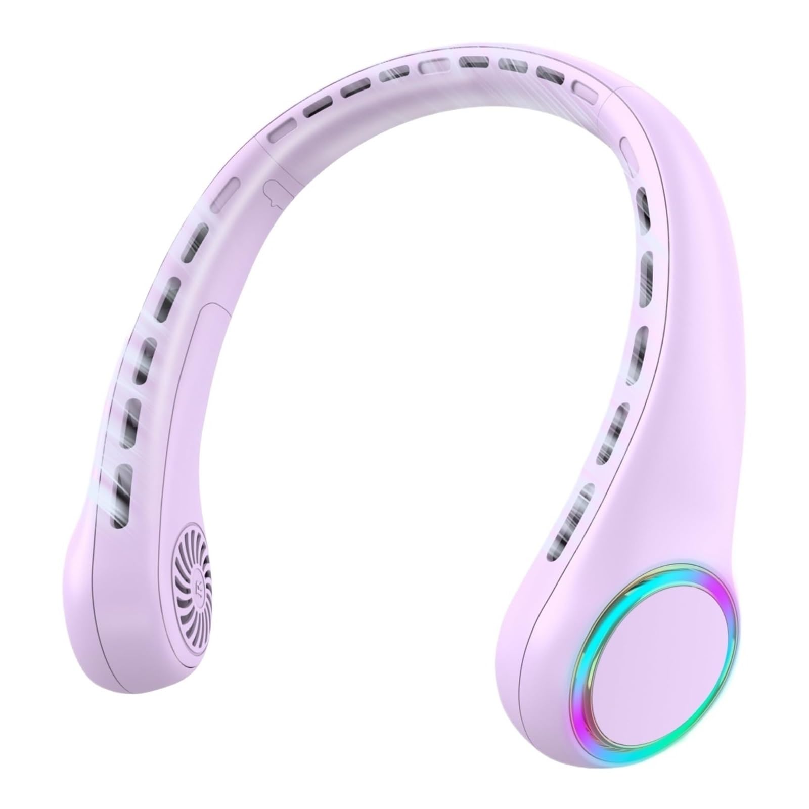 EGwvdgmb Hanging Bladeless Fan, Portable Neck Fan 4000mAh 3 Speeds 64 Lights Multicolor(Purple)