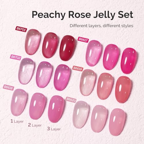 Image of MelodySusie Jelly Gel Nail Polish Set,6 Transparent Colors,Milky or Jelly Texture,Romantic and Lovely Pink Colors Soak Off UV LED Light Cure or Salon Manicure and Nail Art DIY at Home