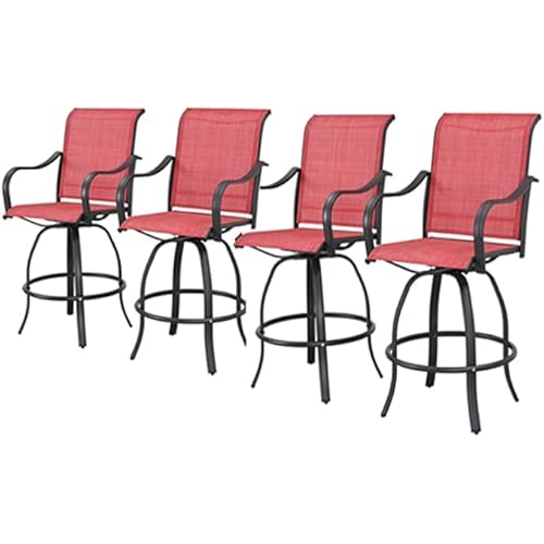 PatioFestival Patio Swivel Bar Stools Set of 4 Outdoor High Bistro Stools Height Chairs Dining Chairs All Weather Garden Furniture(Red)