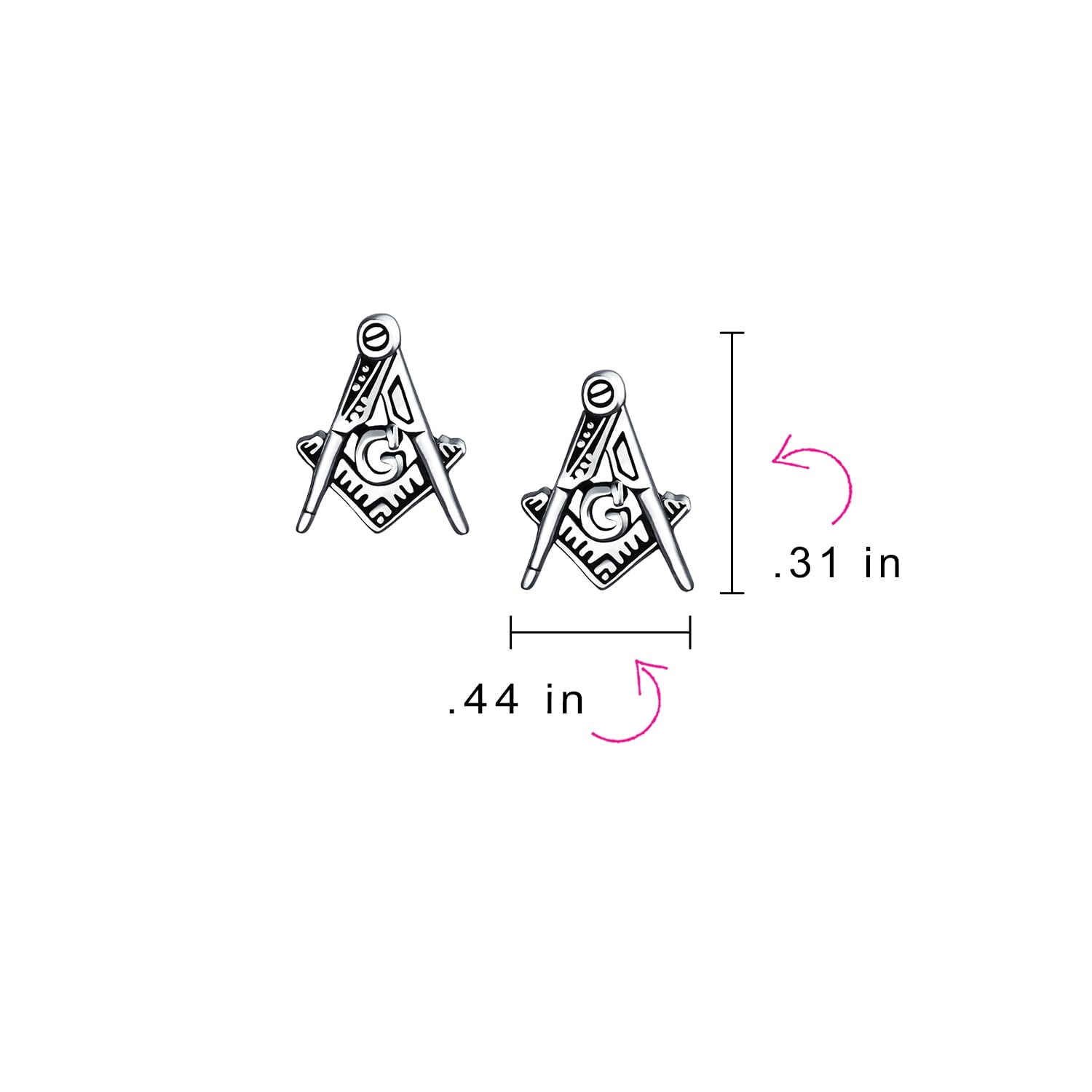 Unisex Compass Masonic Freemason Push Pin Pendant Stud Earrings For Women Oxidized .925 Sterling Silver