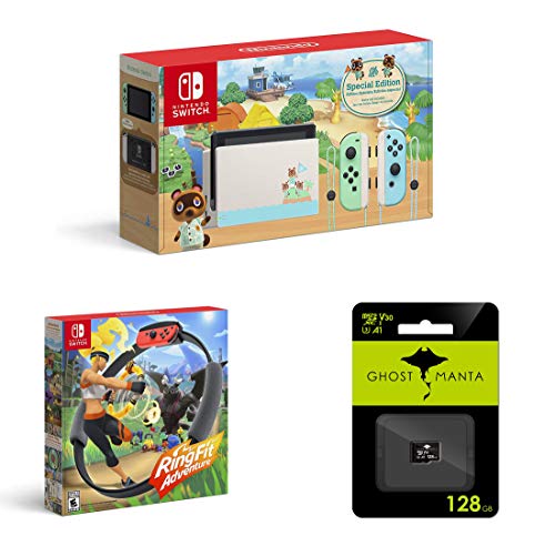 Nintendo Switch - 2022 Special Edition - Animal Crossing: New Horizons - Internal Storage 32GB - Bundle Ring Fit Adventure[Game] & Ghost Manta 128GB Micro SD Card