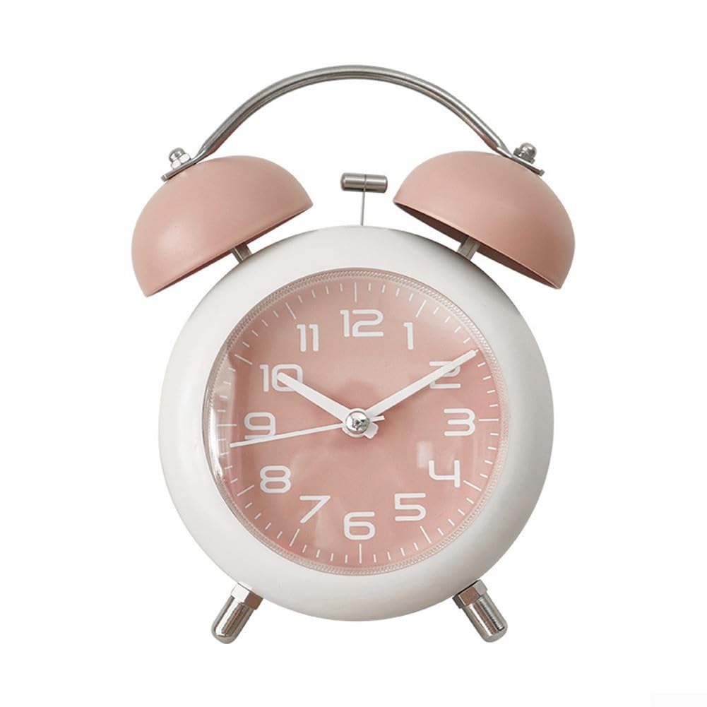 MoSundi Traditional Twin Bell Alarm Clock with Night Light for Convenient For Home Use (Pink)