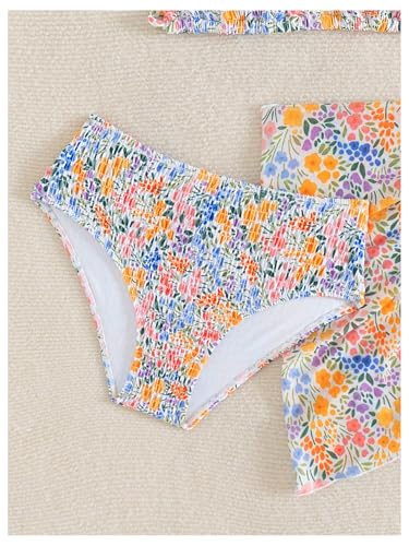 Girl's 3 Piece Swimsuit Floral Bikini Set High Waisted Bathing Suit Halter Swimsuit with Cover Ups Beach Skirt3