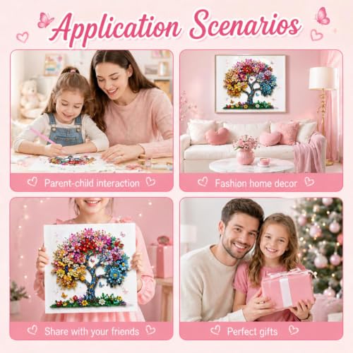 Image of Flavizo Diamond Painting Kit for Adults, DIY Craft with Drill Rhinestones Canvas, Creative Diamonds Artwork, Handmade Decoration Sparkling Home Wall Display (Colorful Tree)