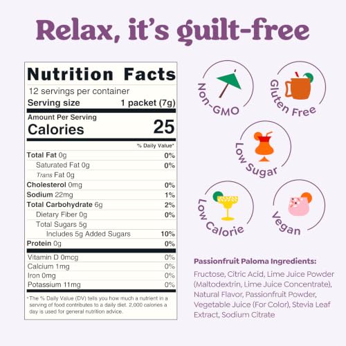 Image of Craftmix Passionfruit Paloma Cocktail & Mocktail Drink Mixer, Pack of 12 | Skinny Mixes, Water Flavoring Packets, Made with Real Fruit, Vegan Low-Carb, Low-Sugar, Non-GMO, Dairy Free, Gluten Free