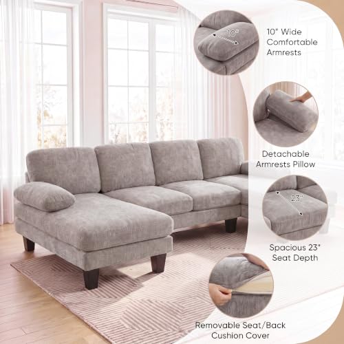 Homall 105" U-Shaped Sectional Couches, Sofa Couch with Double Chaise, Grey - Image 3