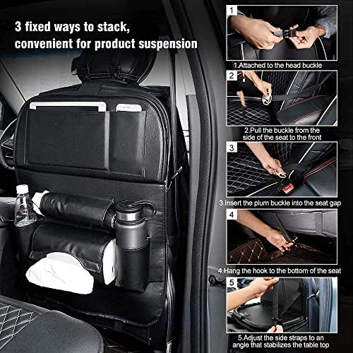Atoparts Car Back Seat Organizer with Foldable Table Tray And Multi Pockets for Kids Baby Toys Storage Family Trip TravelPU Leather(1 PCS)