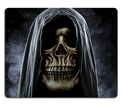 Mousepads,Natural Rubber Mouse Pad Grim reaper portrait of a skull in the hood over black foggy background3333