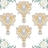 4 Pieces Crystal Rhinestone Brooches Rhinestones Brooch Pins Crystal Bouquet Brooch for DIY Wedding Party Applique Embellishment Crafts Decor (Gold)