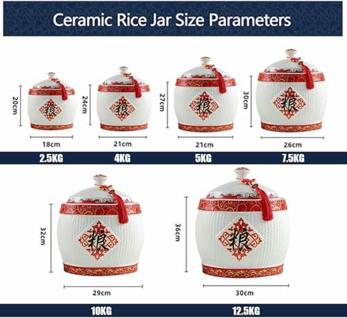 Ceramiczny pojemnik do przechowywania ryżu z pokrywką - Duży dozownik żywności na ryż, fasolę, kukurydzę, pszenicę i płatki owsiane - Szczelny słoik na ziarno do organizacji kuchni i świeżości